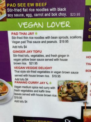Menu options   at Bangkok Happy Bowl in Breckenridge