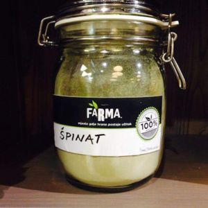 Spinach in powder at Farma in Zagreb
