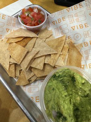 Chips and guac   at Vibe Organic Kitchen & Juice in Newport Beach