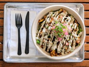 Breakfast bowl at Vibe Organic Kitchen & Juice in Newport Beach