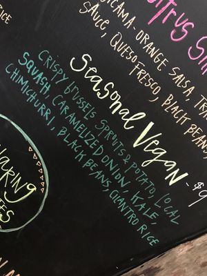 Seasonal Vegan Burrito description March 2018 at Righteous Cuisine in Grand Haven