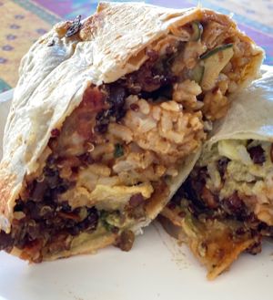 Vegan Quinoa Sloppy Joe Burrito (pickles/crushed Tortilla chips!) at Righteous Cuisine in Grand Haven
