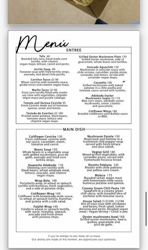 English menu at Inspiracion 9 in Tijuana