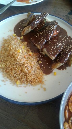Milanesa en mole sauce with quinoa  at Inspiracion 9 in Tijuana