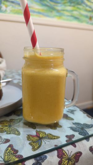 Tropical turmeric smoothie   at The Vegan Way Cafe in Braintree