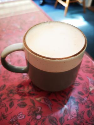 Oat decaf cappuccino at The Vegan Way Cafe in Braintree