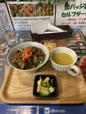 soy meat on rice   at SOJO Esperanto-Vegana Kafejo in Tokyo