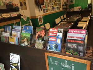 Esperanto magazines at SOJO Esperanto-Vegana Kafejo in Tokyo