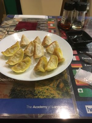 Veggie gyoza and curry gyoza at SOJO Esperanto-Vegana Kafejo in Tokyo