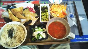 Fried tofu set meal at SOJO Esperanto-Vegana Kafejo in Tokyo