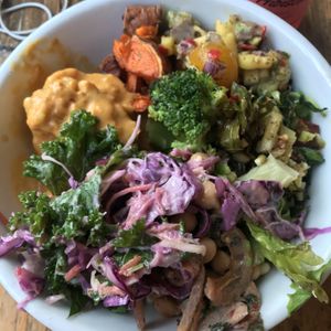 ~£8 for the bowl. Cauliflower cheese, sweet potato, broccoli and kale-slaw amongst other things! at Natural Bar & Kitchen in Birmingham