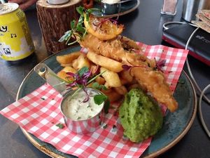 Tofu fish and chips  at Natural Bar & Kitchen in Birmingham