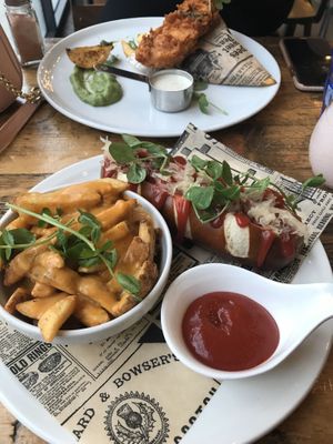 Tofu and chips & the most delicious hotdog at Natural Bar & Kitchen in Birmingham