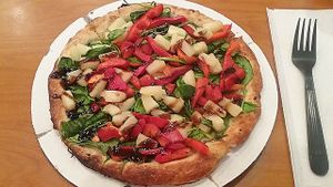 Power pizza (I got it without olives or mushrooms). Also, if you want, you can also add daiya vegan cheese for free. at BRK Pizza in Naples