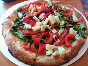 Power pizza (without mushrooms and olives). It has balsamic drizzle instead of cheese. But you can add vegan cheese.  at BRK Pizza in Naples