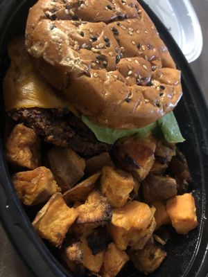 Vegan Double Cheeseburger w/ Potato Hash at True Food Kitchen in Naples