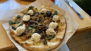 Mushroom and spinach pizza with lemon almond ricotta   at True Food Kitchen in Naples