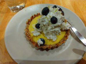 The Mango Tart is vegan. On dessert menu for Summer 2023. at True Food Kitchen in Naples