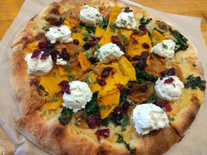 Roasted butternut squash pizza (from seasonal menu in Dec 2024) at True Food Kitchen in Naples