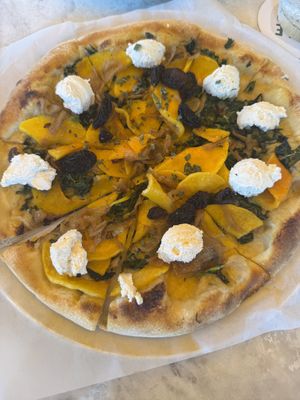 Butternut squash, caramelized onion, almond lemon ricotta pizza  at True Food Kitchen in Naples