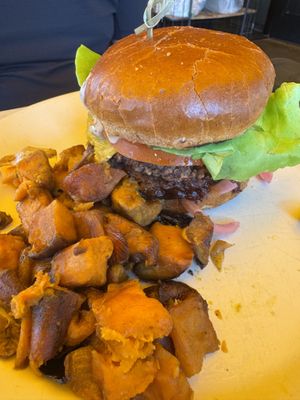 Double cheeseburger and sweet potato hash  at True Food Kitchen in Naples