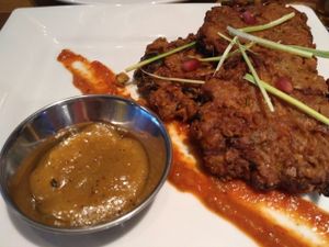 onion and spinach bhaji at Manjus in Brighton