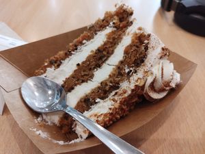 Carrot cake. Amazing. Very creamy. perfect balance between cake and cream. Did not believe it was vegan at Khambú Quart in Valencia