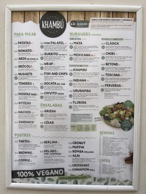 Menue  at Khambú Quart in Valencia