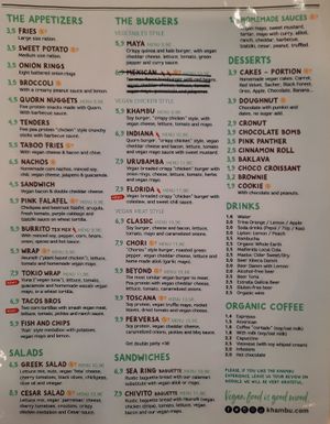 English menu at Khambú Quart in Valencia