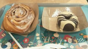 Cinnamon roll & donut. at Khambú Quart in Valencia