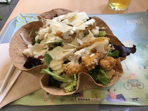 Caesar salad (in an edible bowl!)   at Khambú Quart in Valencia