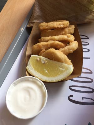 Vegan calamari!! at Khambú Quart in Valencia