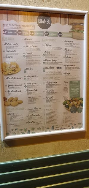 Menu at Khambú Quart in Valencia