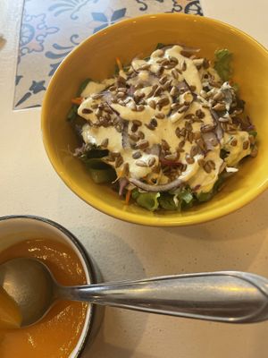 Soup and salad  at Mãe Divina in Vila Velha
