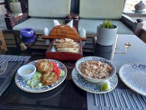 Falafel, bread, foul. Egyptian vegan staples at Granada Restaurant & Pub in Hurghada