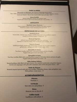 Vegetarian menu at Rosa Mexicano in National Harbor