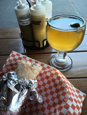 Mushroom burrito and on tap pacifico at Robo Taco in Portland