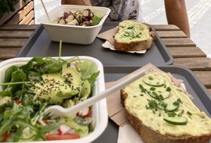 Bread with Egg-Alternative and salads at Lifehouse Bistro in Prague