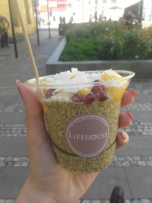 Coconut chia pudding at Lifehouse Bistro in Prague