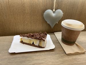 Banana coconut cream dessert (and coffee) at Lifehouse Bistro in Prague