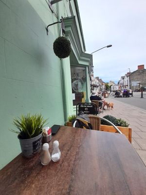 Tables outside at Food For Thought in Cardigan
