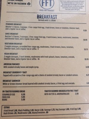 Breakfast menue at Food For Thought in Cardigan