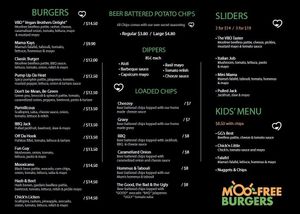Burgers and fries menu  at MooFree Burgers  in Maroochydore
