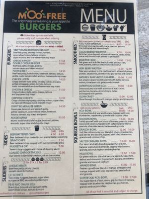 Menu page 2 as at 29-11-2019 at MooFree Burgers  in Maroochydore