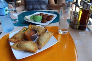 Deep fried spring rolls and falafel at Topoly in Havana