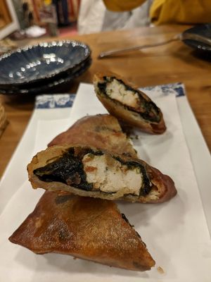 Avocado tofu spring rolls. Very crispy and umami! About 350JPY on separate menu at Hakko in Hirao