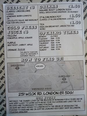 updated menu at Piadina Genuina in East London