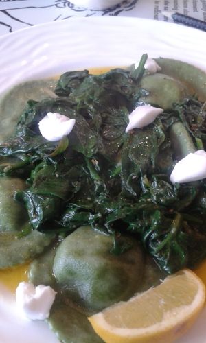 Spinach ravioli at Piadina Genuina in East London