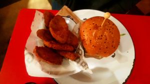 Frickles and seitan burger at Box Burger in Bray