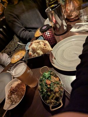 Bhindi Baji and Vegetable Curry with rice and naan at Daata Tandoori in Bray